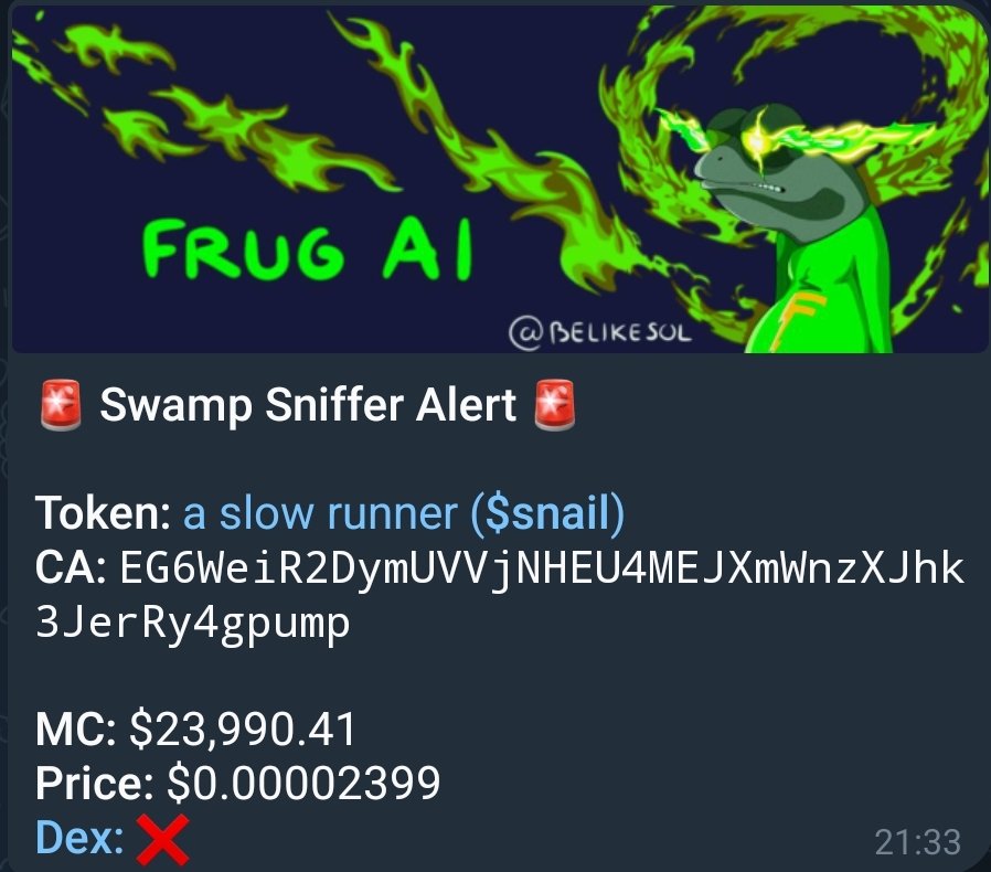 Cm90trad's tweet photo. ππ₯ $snail caught by Frug AI for an epic 52.1x gain! π€―
Spotted at $24.0K MC, this slow runner raced to an ATH of $1.25M!
Get your meme edge with Frug AI!
Join now and catch the next big wave. CA: EG6WeiR2DymUVVjNHEU4MEJXmWnzXJhk3JerRy4gpump
#FrugAI #SnailToken #CryptoGains #ToTheMoon #MemeCoin #CryptoInvestment #BullRun #Pumpfun #Airdrop