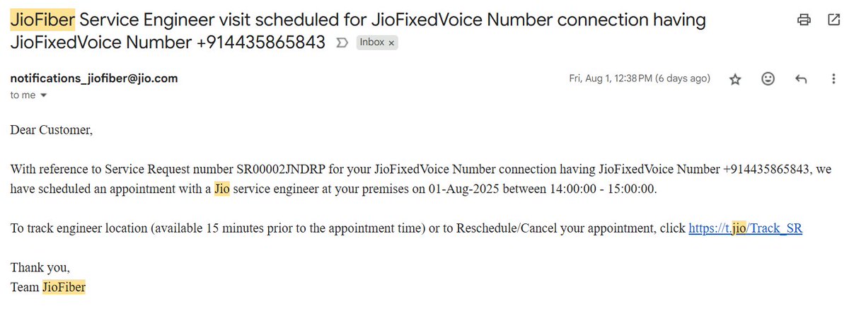 TheNetFreedMe's tweet photo. @JioCare Just like always, there are bots sitting in your DMs that refuse to look at the proof that I am providing that there was a disruption of JioFiber service for 72 hours at my residence from Aug 1 to Aug 4. Attached is proof in the form of notifications from JioFiber. https://t.co/DwjZMJ9Bys