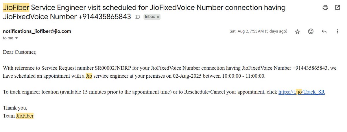 TheNetFreedMe's tweet photo. @JioCare Just like always, there are bots sitting in your DMs that refuse to look at the proof that I am providing that there was a disruption of JioFiber service for 72 hours at my residence from Aug 1 to Aug 4. Attached is proof in the form of notifications from JioFiber. https://t.co/DwjZMJ9Bys