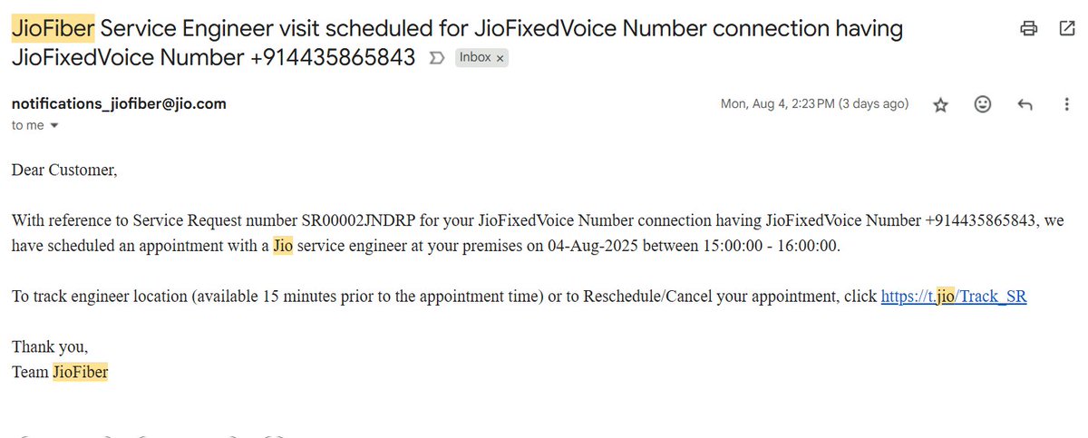 TheNetFreedMe's tweet photo. @JioCare Just like always, there are bots sitting in your DMs that refuse to look at the proof that I am providing that there was a disruption of JioFiber service for 72 hours at my residence from Aug 1 to Aug 4. Attached is proof in the form of notifications from JioFiber. https://t.co/DwjZMJ9Bys
