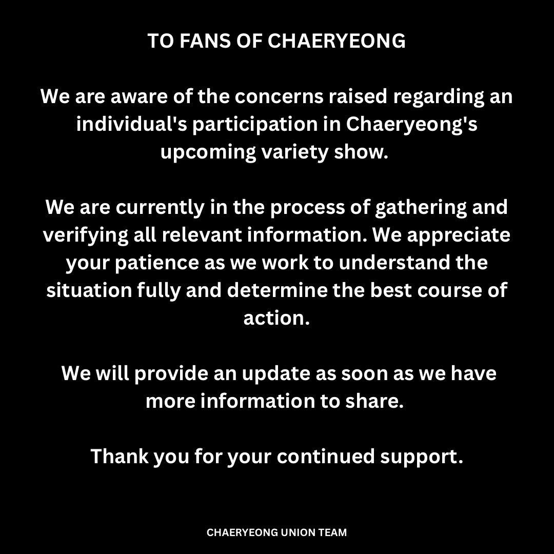 LCR_GLOBAL's tweet photo. 📢 REGARDING THE RISING ISSUE 

Chaerleeders and midzys, please read below ⬇️

We will do our best to take proper actions  regarding several other issues as well brought to our attention by Korean side of the fandom. 

있지 채령 #채령 #CHAERYEONG
#ITZY #있지 https://t.co/rXEZ7QgXRf