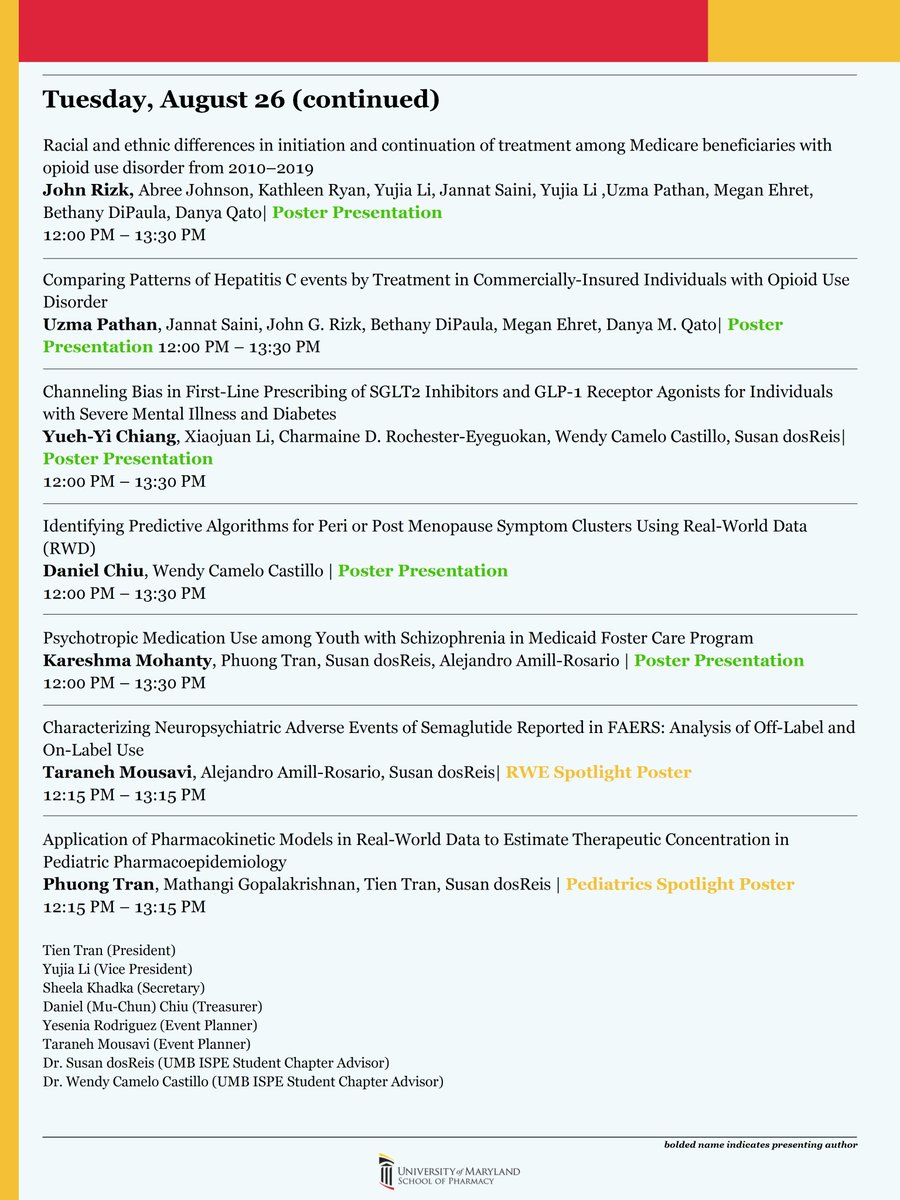 ISPE_UMB's tweet photo. ISPE 2025 is almost here! We are very proud of the students and faculty representing
@ISPE_UMB
who are presenting August 24-26 in Washington D.C. Best of luck to all presenters! Find the attached flyer for more details about the presentations.
@UMB_PHSRxHealth @UMSOP_P_SHOR https://t.co/BsKSzzlz5f