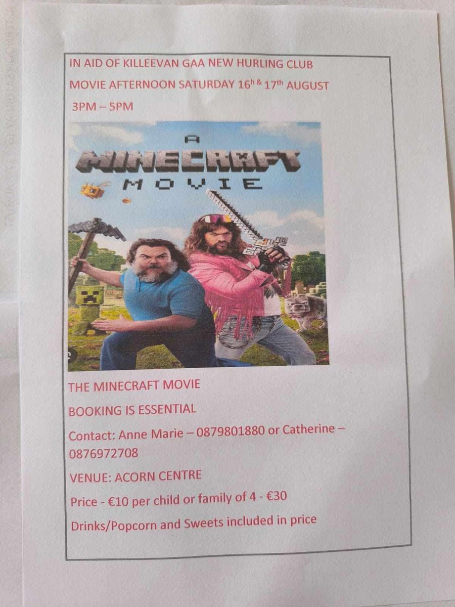 🏑 “FROM SMALL ACORNS GROW MIGHTY  OAKS”🏑

🗣️Killeevan GAA are taking the first steps at establishing Hurling in their club and it starts tomorrow in the Acorn Centre, Newbliss, and Sunday also, when they host a “Movie Afternoon” in aid of their plans.