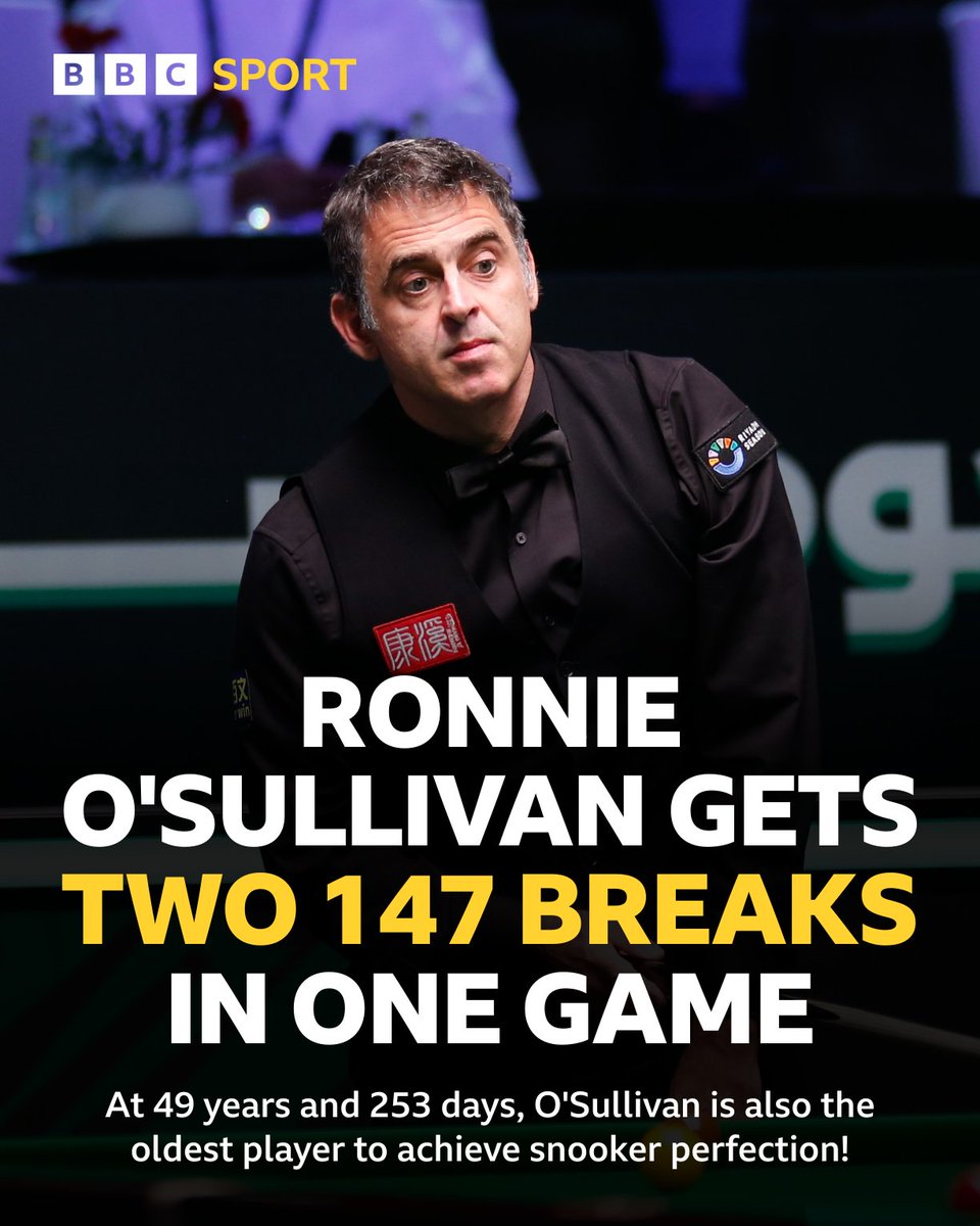 BBCSport's tweet image. One is impressive but two?! 

Ronnie O'Sullivan put on a show during his 6-3 over Chris Wakelin in the semi-finals of the Saudi Arabia Masters 🎱