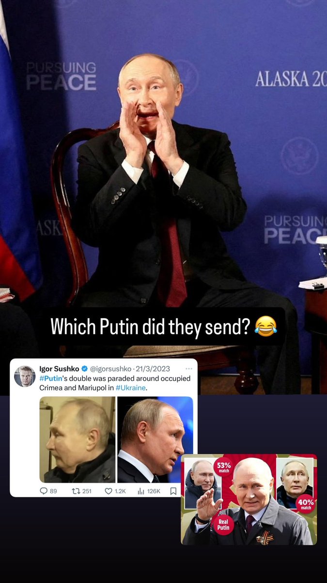 Nikko_Aus's tweet photo. Will the REAL Putin please stand up!? 😂 #Putin #AlaskaSummit #Trump #UkraineWar #PutinDouble https://t.co/lafGjmglCh