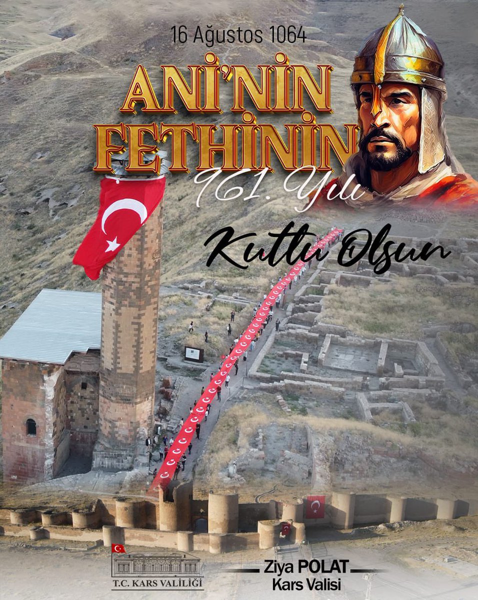 Gurur ve Minnetle🇹🇷

Sultan Alparslan’ın 1064 yılındaki fethiyle birlikte Anadolu’daki Türk-İslam tarihi ve medeniyetimizin başlangıç noktasını oluşturan #Ani’nin fethinin 961. yıl dönümü kutlu olsun.

Sultan Alparslan başta olmak üzere tüm Kahraman ecdadımızı, Aziz Vatanımız
