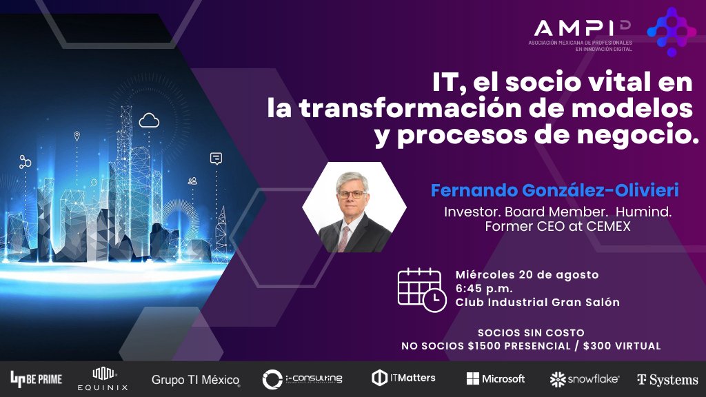 AMPI_MTY's tweet photo. No te pierdas nuestra conferencia mensual y conoce la perspectiva de Fernando González sobre cómo TI se convierte en el socio estratégico para acelerar la transformación de los procesos de negocio y abrir nuevas oportunidades de crecimiento. 
Registro: https://t.co/3dYVqdF15q https://t.co/ipLS7xJkPF