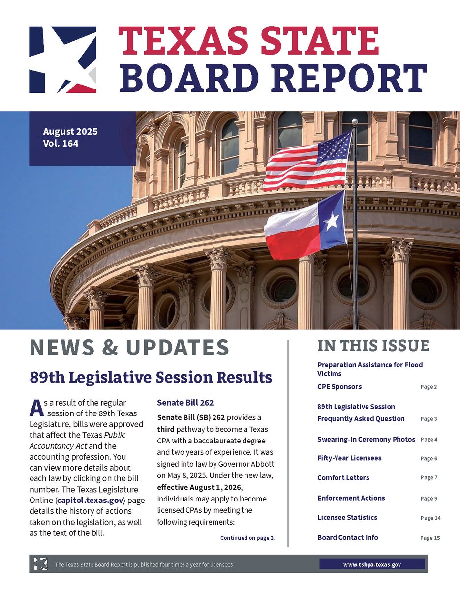 The August 2025 issue of the Texas State Board Report is now available online: tsbpa.texas.gov/pdffiles/br/Bo…