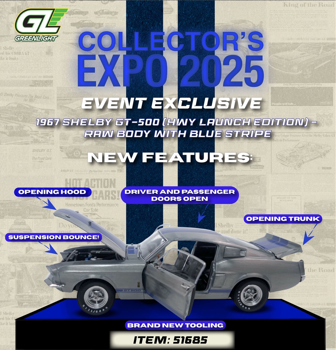 🚨 EXCLUSIVE 🚨
The 1:24 '67 Shelby GT-500 diecast from this weekend’s GreenLight Expo is now in the hands of a lucky few. Never sold, never restocked.
Own one? You’ve got a true gem.
Want in next time? Follow us &amp; stay tuned for the next Expo! 

#GreenLightCollectibles