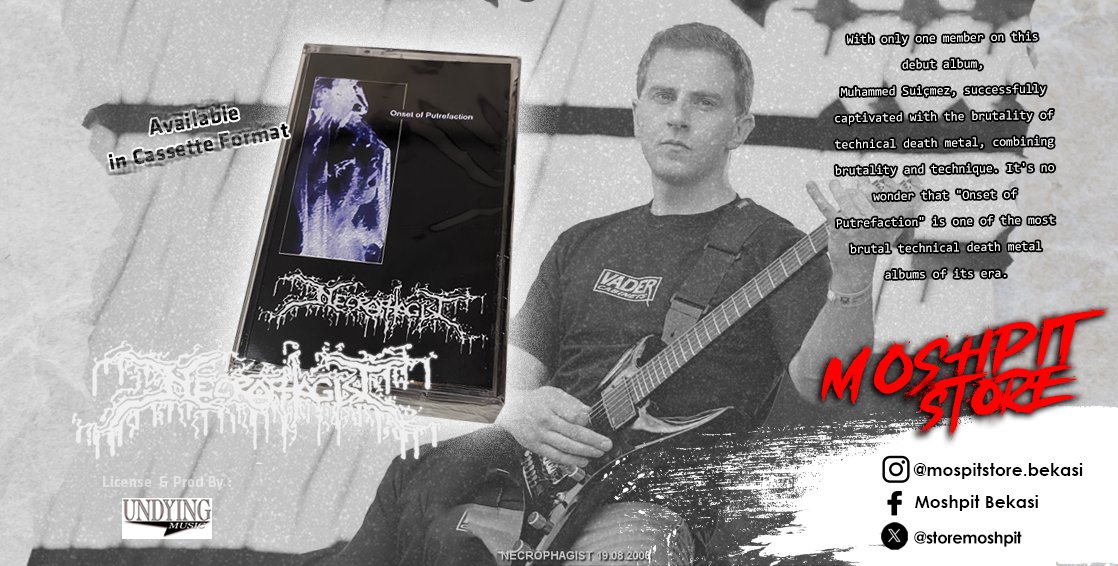 Cassette
Band : Necrophagist
Album : Onset of Putrefaction
P+C : 1999 Velvet Music/ Noise Solutions Rec / 2002 Undying Music.
Condition : New Seal.
For order please WhatsApp or visit our store.