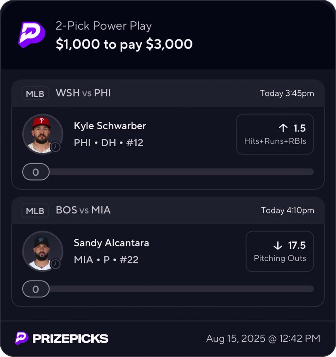 richoffpicks10's tweet photo. PrizePicks 2-Man ☢️ 

Kyle Schwarber “O” 1.5 HRR
Sandy Alacantara “U” 17.5 Outs

Tovar really screwed us yesterday, but it’s a new day to bounce back! 🤝 

DROP A ❤️ IF TAILING! 
👇👇👇
https://t.co/NrvvzC98R8

#PrizePicks #GamblingX #MLB https://t.co/64okvdGXeS