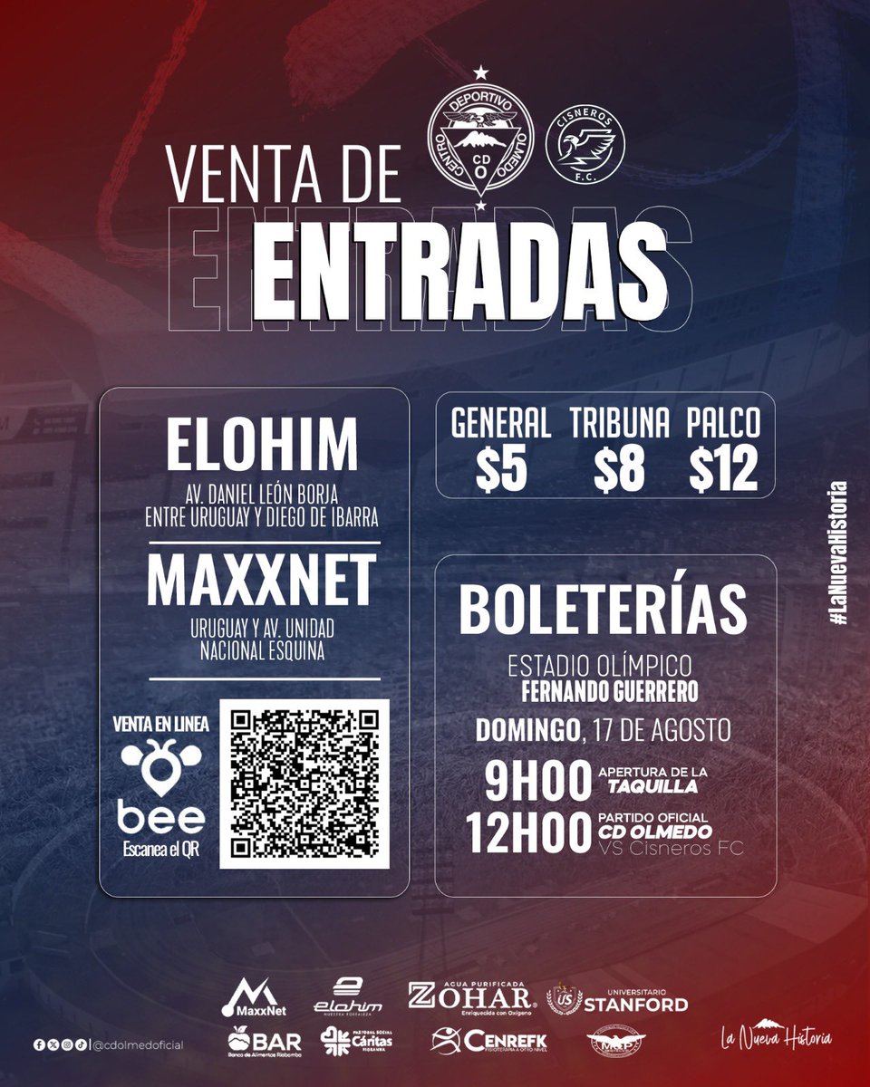 cdolmedoficial's tweet image. La batalla futbolera continúa y el Ciclón necesita tu aliento 🔴🔵

🎟️ Compra tus entradas en nuestros puntos oficiales y en línea.
🙌 ¡Vamos todos al estadio a vivir la pasión! ⚽️

#LaNuevaHistoria #CDOlmedo #CuadrangularFinal #VamosCiclon