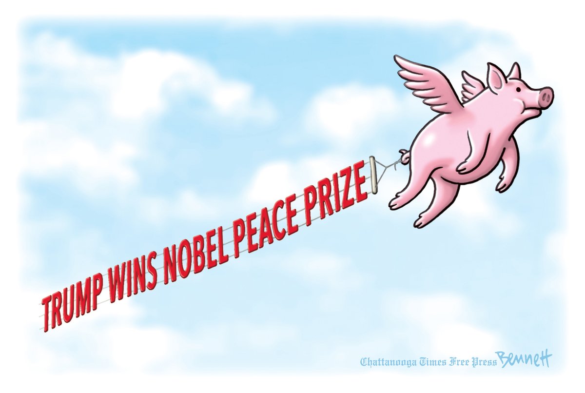 BennettCartoons's tweet image. 8/16/2025- When Pigs Fly #WhenHellFreezesOver #OnTheTwelfthOfNever #WhenTheOceansAllRunDry #WhenTheSunSetsInTheEast #WhenTrumpWinsTheNobelPeacePrize timesfreepress.com/news/2025/aug/…