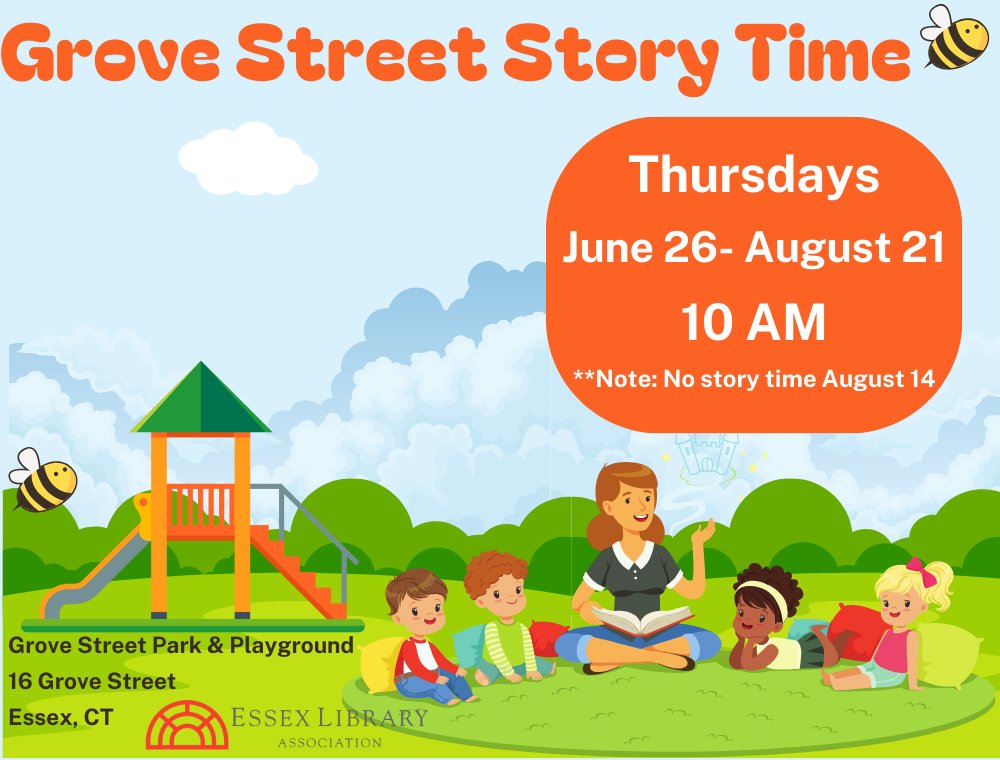 Essex Library (@sxlibrary) on Twitter photo Grove Street Story TIme
Thursdays June 26-August 21 @ 10 AM
No registration, just drop in!
Note: No Story Time August 14
๐๐ณโค๏ธ๐๐ณโค๏ธ๐๐ณโค๏ธ
#storytime #story #childrensbooks #books #picturebook #raisingreaders #kids #readaloud #library #libraryprogram #supportyourlocallibrary Grove Street Story TIme
Thursdays June 26-August 21 @ 10 AM
No registration, just drop in!
Note: No Story Time August 14
๐๐ณโค๏ธ๐๐ณโค๏ธ๐๐ณโค๏ธ
#storytime #story #childrensbooks #books #picturebook #raisingreaders #kids #readaloud #library #libraryprogram #supportyourlocallibrary