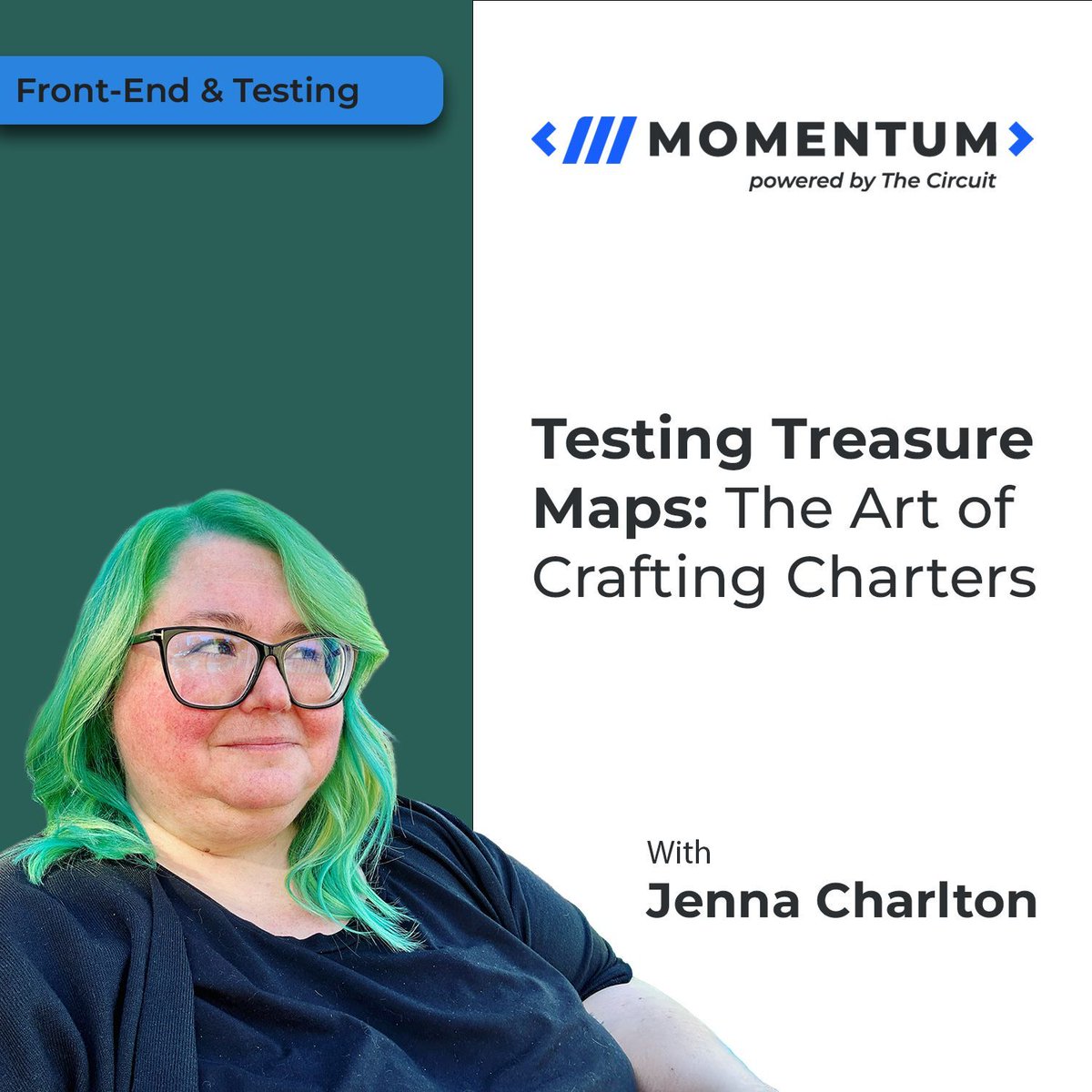 Introducing Jenna Charlton as one of our session speakers! 
Testing with a script is like using GPS, but testing with a charter is like following a treasure map. Join us for Jennas session on Testing Treasure Maps: The Art of Crafting Charters on October 16th!