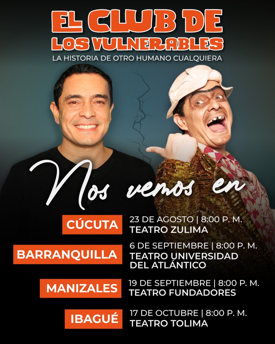 Se viesnen más fechas del #SusoTour2025 con #ElClubdelosVulnerables. Siguen Cúcuta, Barranquilla, Manizales e Ibagué. Allá nos vesmos junto a @alegandrohoyos
Bosletas y más información en susoelpaspi.com.co