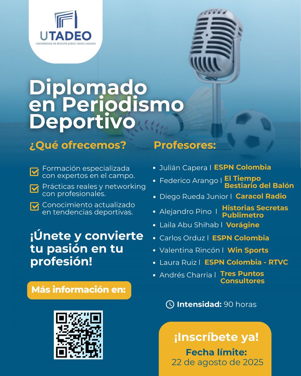 ¿Les interesa el periodismo deportivo? Vean este dream team que armó la U. Jorge Tadeo Lozano. Todavía están a tiempo de inscribirse.