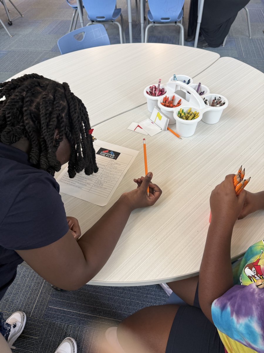 VOCALCCSD's tweet photo. Orientation at North Charleston Elementary with Capture the Flag. Ms. Kirkpatrick’s students loved it!  Shout out to Ms. Thrift for sharing this activity! #TLsMakingMomentsMatter #CCSDLibrariesForALL Charleston County School District North Charleston Elementary https://t.co/PttpFbgpbu
