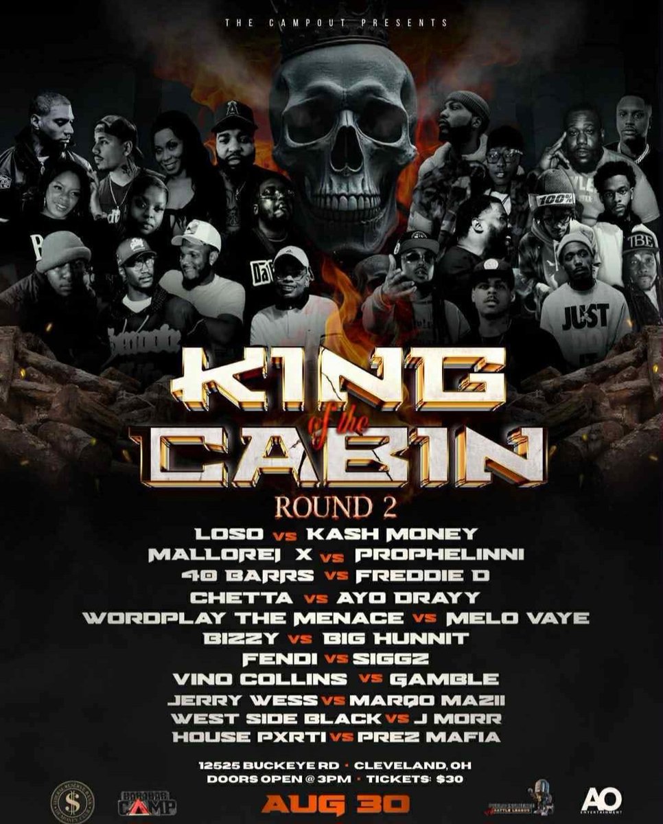 CeeNote88's tweet image. ✨️KING OF THE CABIN: ROUND 2✨️
🚨AUG. 30TH
🚨3PM
🚨CLEVELAND, OH