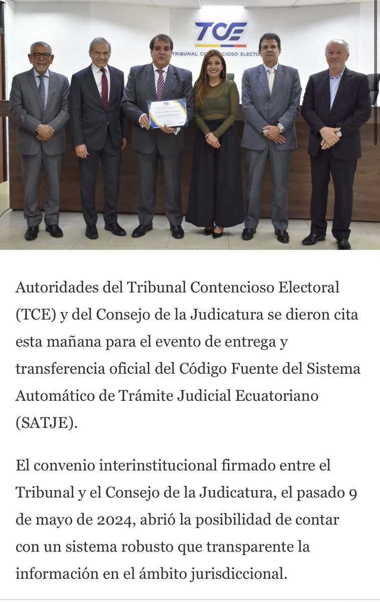 #OjoAlTCE
 
El <a href="/TCE_Ecuador/">TCE Ecuador</a> no puede ser más impresentable con esta nota informativa. 

La presidenta debe empezar a darle la utilidad que corresponde al Código Fuente del Sistema Automático de Trámite Judicial Ecuatoriano (SATJE) entregado por parte del Consejo de la Judicatura.