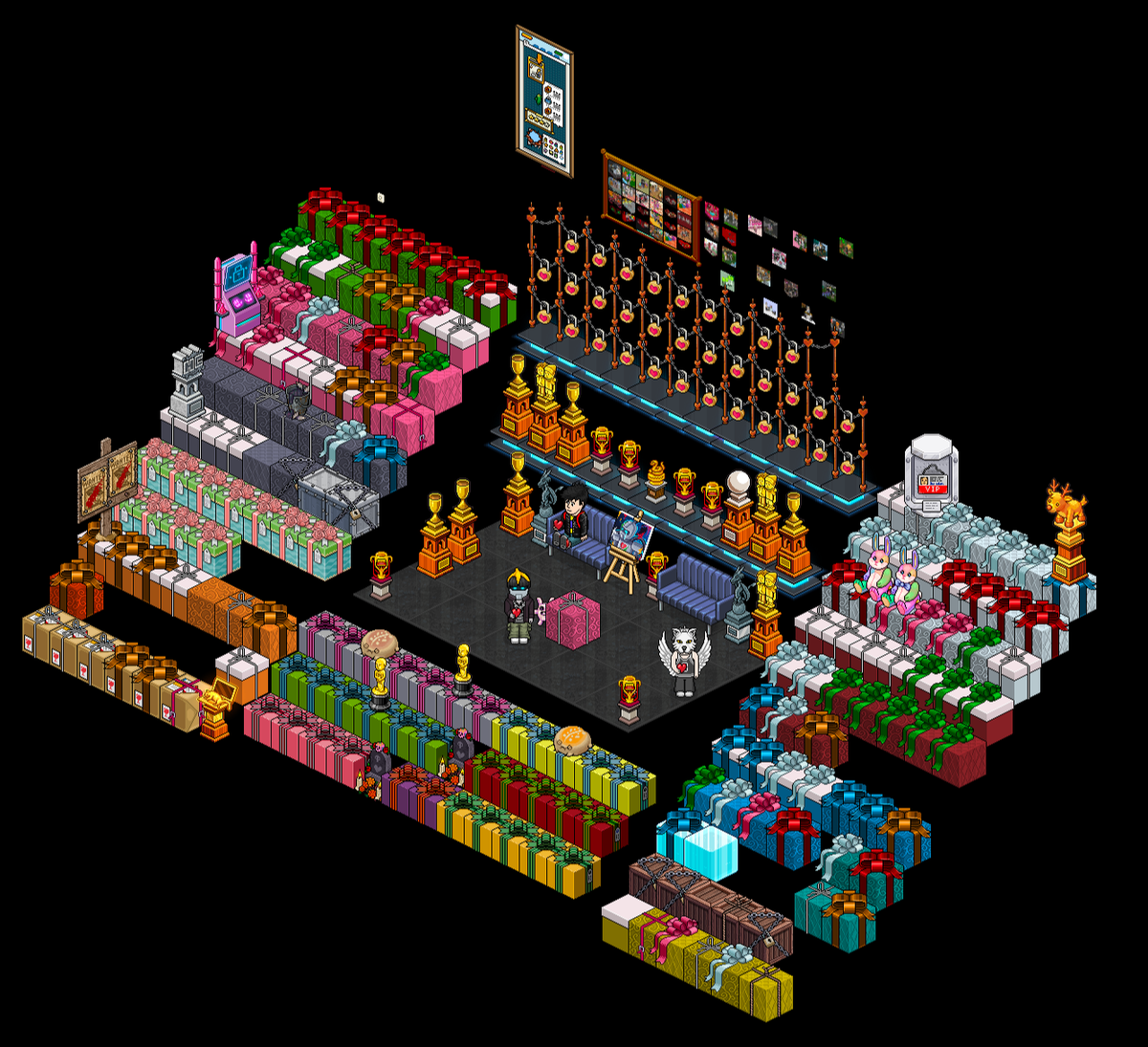 Desbrochante's tweet image. Com toda certeza as melhores lembranças que o habbo me trouxe, são as amizades que fiz ao longo dos anos, esse quarto é a representação de todas elas. O primeiro presente desse quarto ja completa 15 anos 🫶🫶 #Habbo25