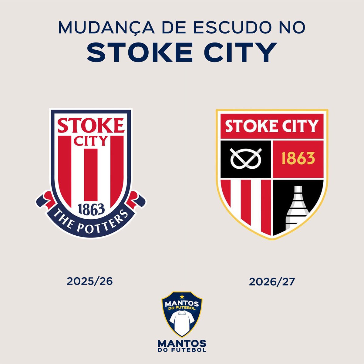 mantosdofutebol's tweet photo. 🛡️Stoke City confirma novo escudo que passa a ser usado a partir da temporada 2026/2027!

Veja mais detalhes: https://t.co/pOnmyDE9EX

O que acharam da mudança? https://t.co/8Co5BNlsMk
