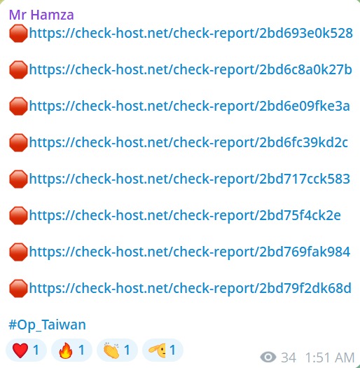 FalconFeedsio's tweet photo. 🚨 DDoS Alert : 🇹🇼

Mr Hamza claims to have targeted multiple websites in Taiwan: 

- Evergreen Aviation Technologies Corporation
- Aerospace Industrial Development Corporation
- National Chung-Shan Institute of Science and Technology
- Customs Administration of the Ministry of Finance
- Chiayi County Police Department
- Changhua County Police Department