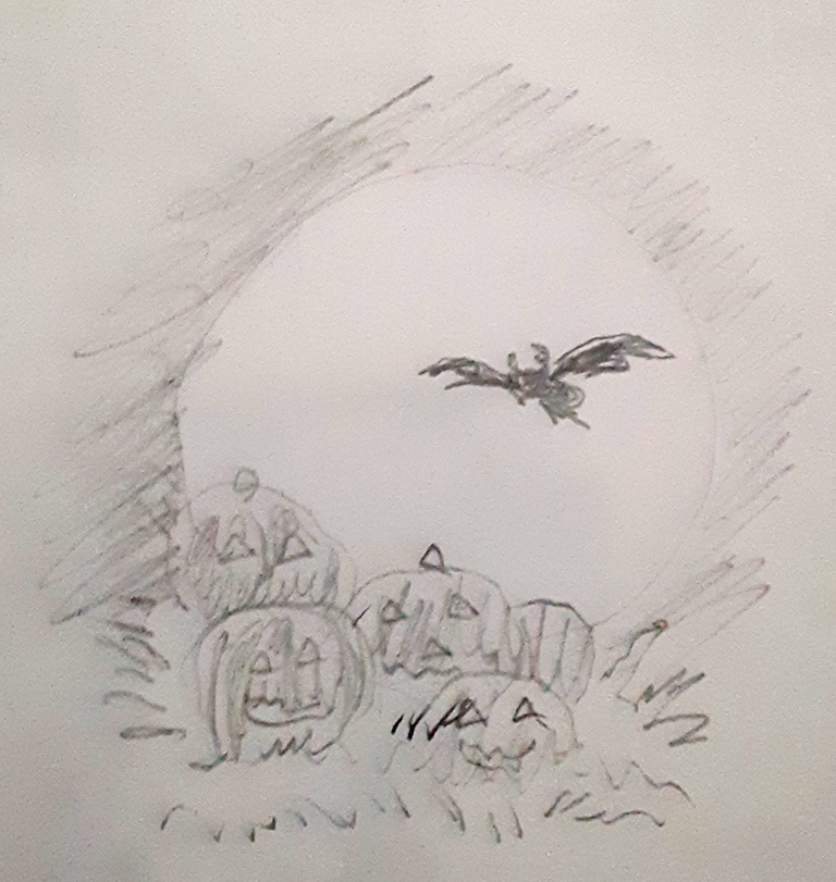 my current #WIP for a #Halloween t-shirt 

 It's just a thumbnail sketch (well, about 2x3 inches)

 Before I go any further, I'll make a larger version so I can figure out the vines and leaves before I move on to Inkscape  

Larger version tomorrow!   

77 days until Halloween!
