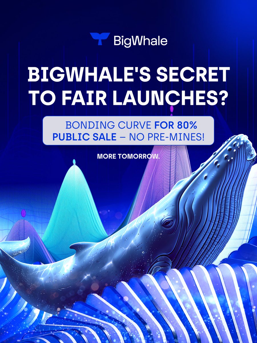 bigwhaleLP's tweet photo. 🤫 BigWhale’s Secret? A bonding curve for 80% public sale – no pre-mines, no insider dumps! Everyone gets a fair shot, creators get instant LP, and traders join with even odds. Fair, fast, and locked for life. 🔒🔥

Launch with us: https://t.co/bU5ghJs9wO

#BigWhale #Launch https://t.co/4QrtMZjWn9