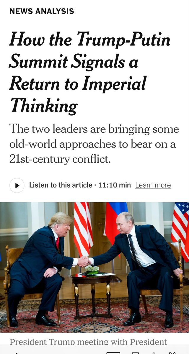 This is the leftie NY Times. 

So if Trump is successful in peace talks with Putin, the New York Times has already found the negative, they are calling it ‘imperial thinking’.

The madness of the left on full display.