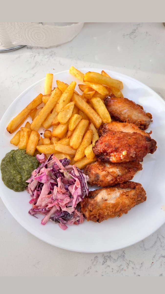 ParamsCooking's tweet image. it all turned out well and i’m glad 🙂‍↕️so i made korean honey wings with a side for fries homemade coleslaw and a salad with mint chutney 🤞🏽