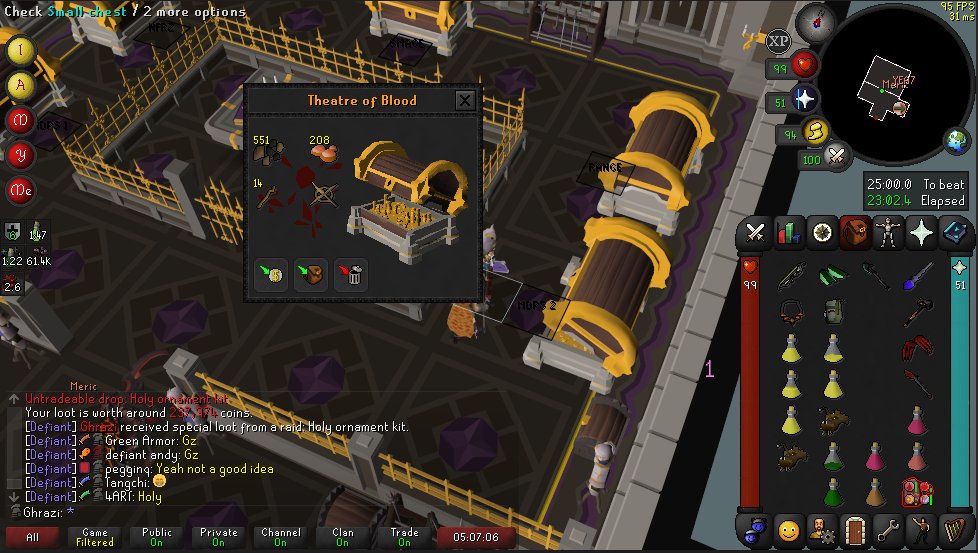 Finally second holy kit on the iron pure at 489 HMT's :3
(kodai buttplug for luck)

Only Scythe left now at TOB!!

#osrs #runescape