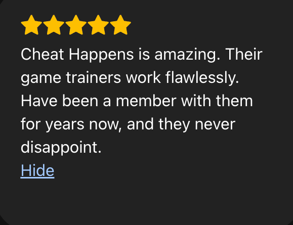 cheathappens's tweet photo. 💬 We don’t just talk big — our community backs it up.
Hundreds of glowing reviews from gamers who know Cheat Happens is the real deal.

👀 Check the hype → https://t.co/9ovdkm4UyH
#CheatHappens #PCGamingCommunity #5Stars https://t.co/aZuwJKWKUb