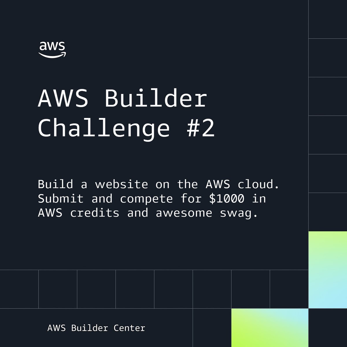 Join our AWS Builder Challenge and go from zero to launching your own site with just 30-60 mins per day! PLUS, there's a chance to win $1000 in AWS credits and exclusive swag. 🙌 🏆 

Join. Build. Win. 👉 go.aws/47tSIhh

#AWSBuilderCenter
