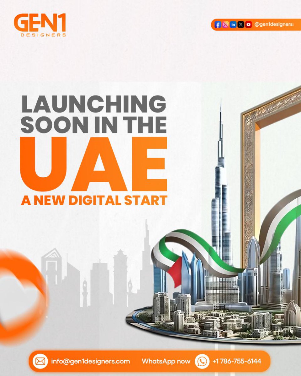 GEN1Designer's tweet photo. After our successful ventures in the USA and UK, we’re thrilled to announce that GEN1 Designers is launching soon in the UAE 🇦🇪.
A new digital beginning.
#GEN1Designers #UAELaunch #DigitalInnovation #CreativeSolutions #DubaiDesigns #NewBeginnings #GlobalExpansion #DesignAgency https://t.co/BFIx4g9mTv