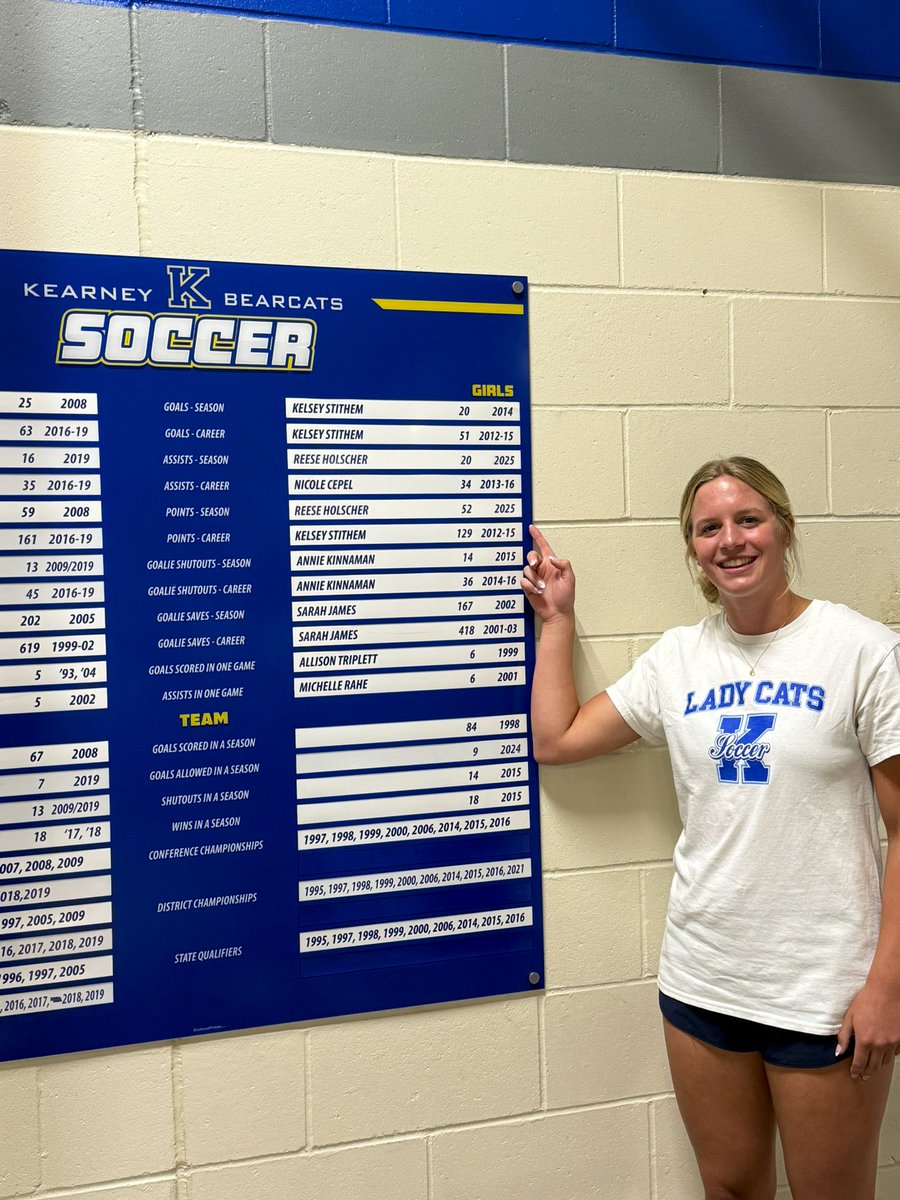 KHSLCatsSoccer's tweet image. Update the Board 😎🚨 Congratulations goes out to Reese Holscher for being named the new record holder for Assists in a Season with 20 and Points in a Season with 52 💙 Great work and more to come in her Senior Season 👊🏻