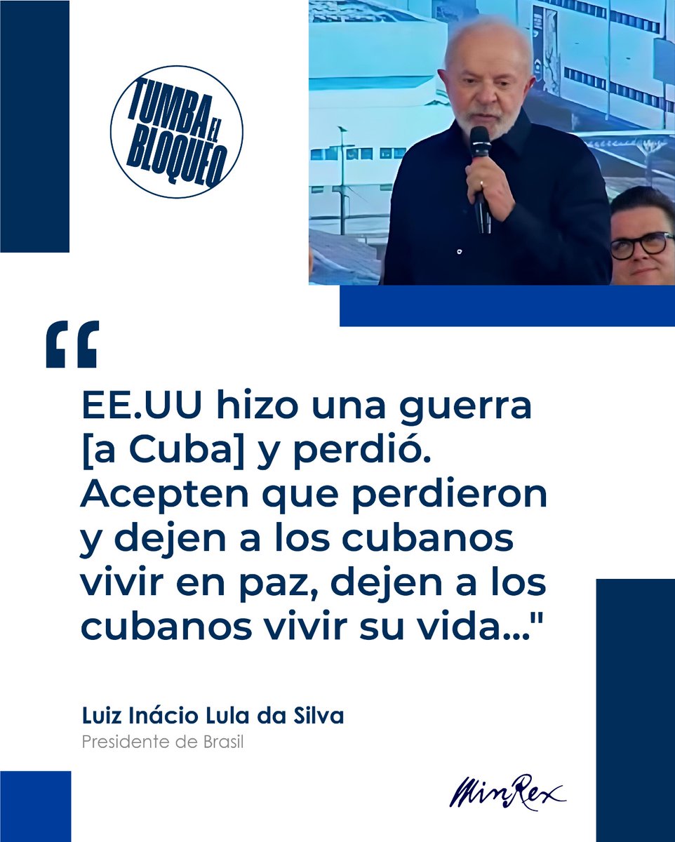 .<a href="/LulaOficial/">Lula</a>, Presidente de Brasil 🇧🇷 | “Nuestra relación con #Cuba 🇨🇺 es una relación de respeto, a un pueblo que está siendo víctima de un bloqueo hace 60 años. 

Hoy están pasando necesidades, por un bloqueo que no hay ninguna razón.

#CubaSalva