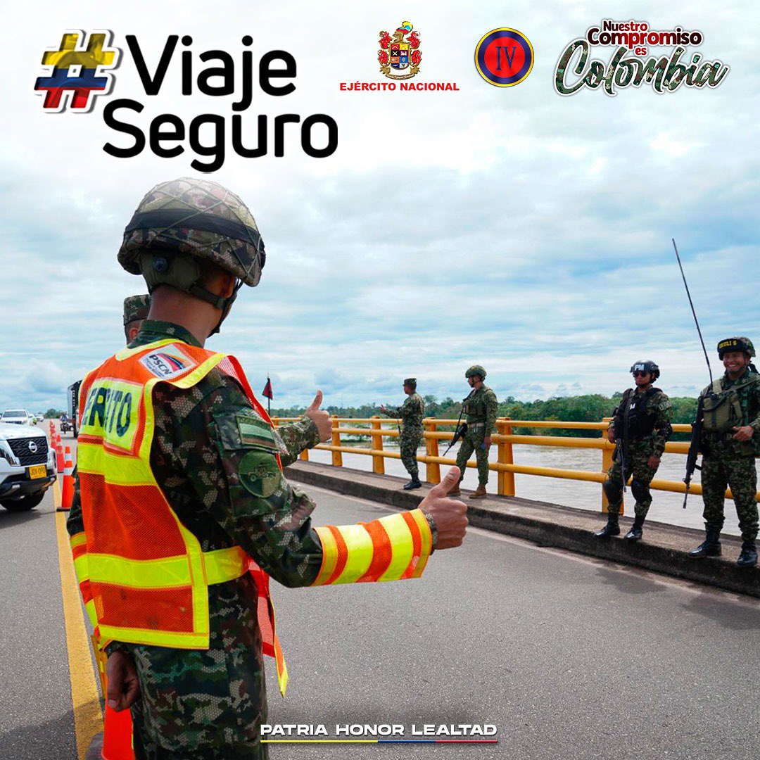 Este puente festivo, viaje seguro por el #Meta, #Guaviare y #Vaupés.

Los hombres y mujeres de la #CuartaDivisión trabajan día y noche para que su recorrido sea tranquilo.

#ViajeSeguro 
#PatriaHonorLealtad