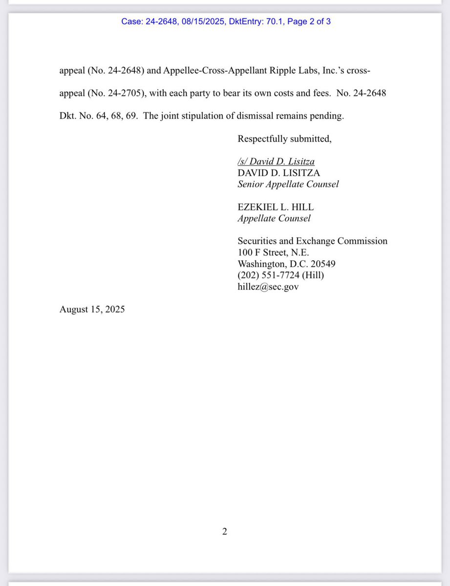 RippleXrpie's tweet photo. 🚨BREAKING: The SEC filed a status report with the Court of Appeals, noting that the parties filed a joint stipulation of dismissal of the appeals, which is still pending and awaiting court approval!

💥PREPARE FOR MAJOR NEWS💥 #XRP https://t.co/iTuLByyDx0