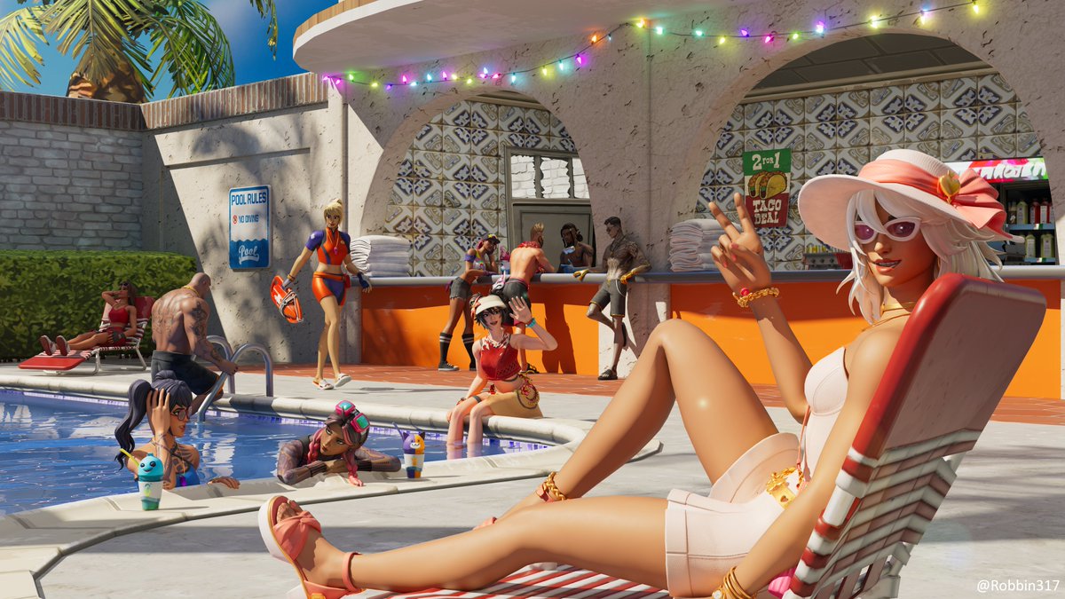 robbin317's tweet image. Nothing beats a hot summer day at the pool ☀️⛱️

#Fortnite #FortniteArt
