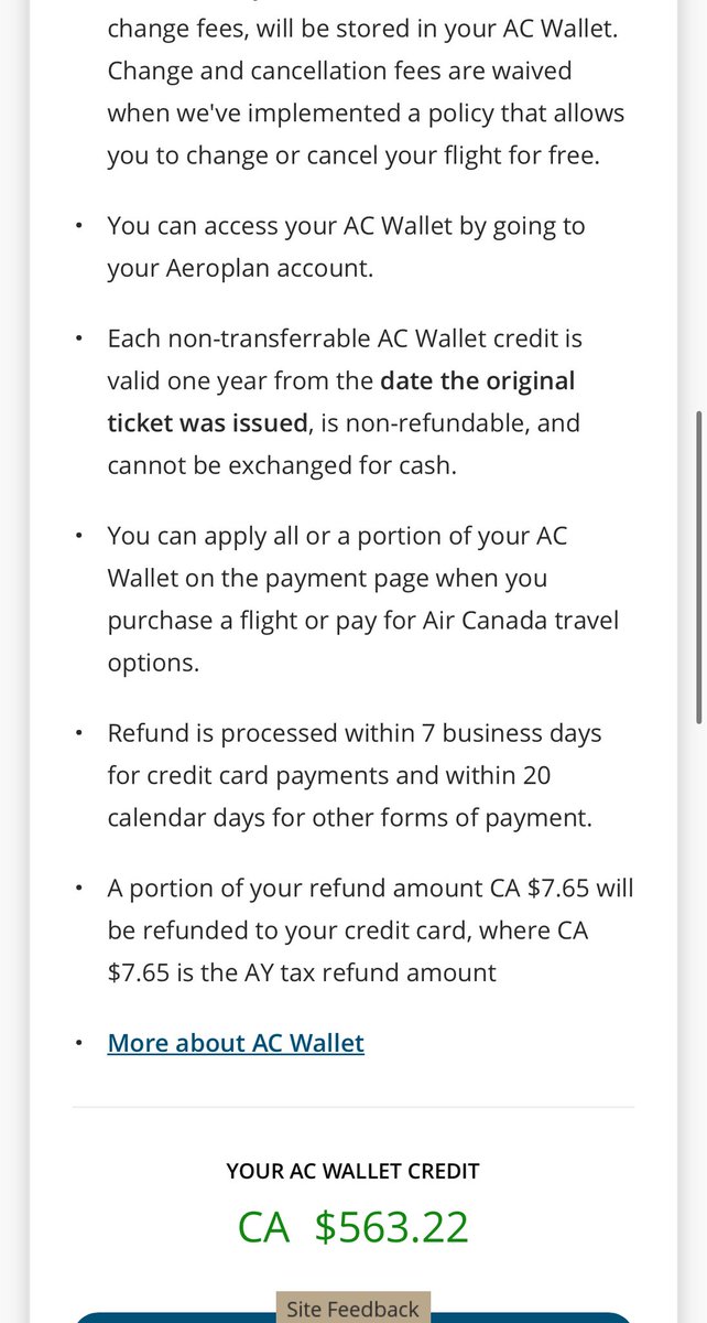 matachepotatoes's tweet photo. @CTVNews To add to this, here is what happens when you try and select the “refund” option. They are only offering me a $7.65 refund vs. $563.22 AC wallet credit — they should be offering $563.22 in refund as per their own stated terms! Of course they are unreachable by phone. @AirCanada https://t.co/vO8zismJZ7