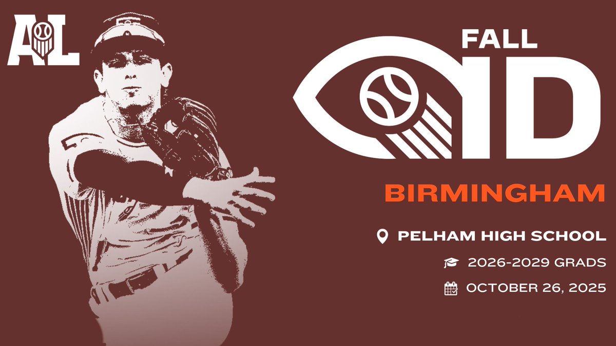 🍁 𝐁𝐢𝐫𝐦𝐢𝐧𝐠𝐡𝐚𝐦 𝐅𝐚𝐥𝐥 𝐈𝐃 🍁 

📆: October 26th, 2025
📍: Pelham High School (Pelham, AL)
👤: Class of 2026-2029 Prospects

For more info regarding the Birmingham Fall ID, visit the link the below. ⤵️

🔗: loom.ly/re2_pYc