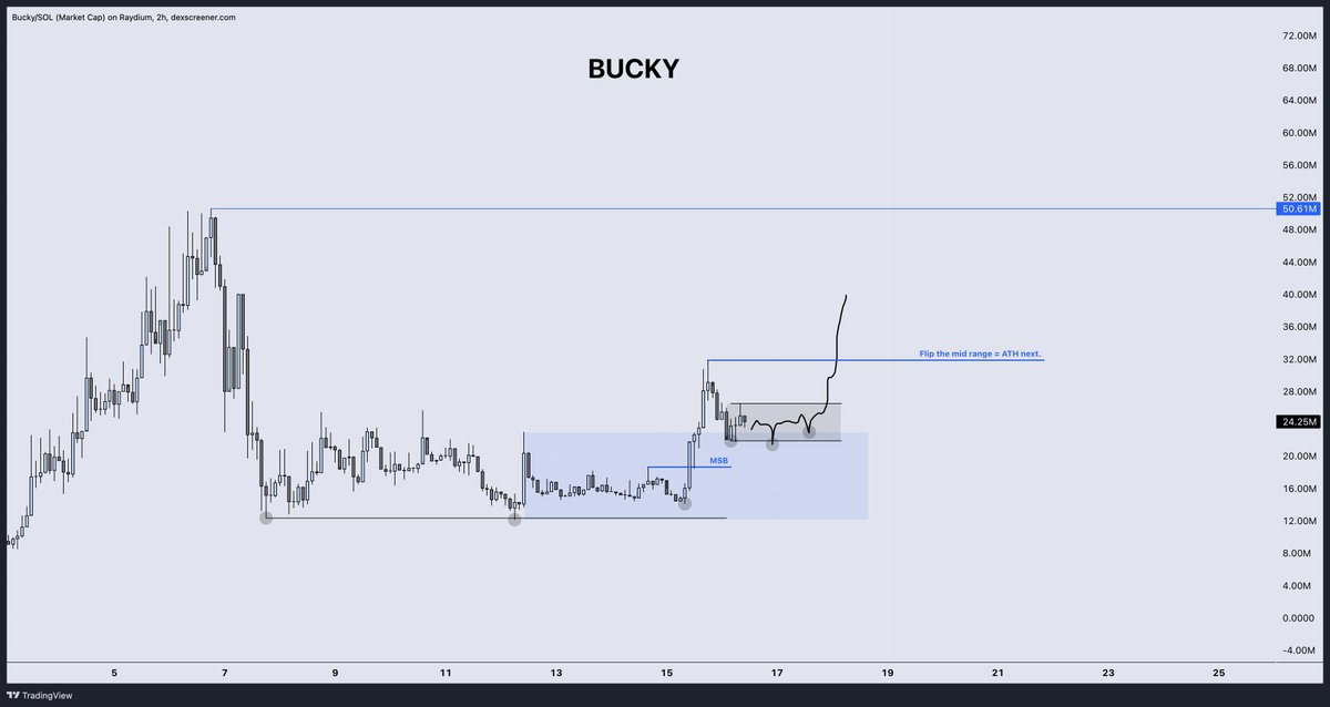 The $31.8M high is the exact mid range of the $50.6M high - $12.3M low.

Once that's flipped — the order-flow will take it to a new ATH.

These re-accumulation setups play out on all timeframes.

After breaking out of the bottoming re-accumulation phase and retesting support