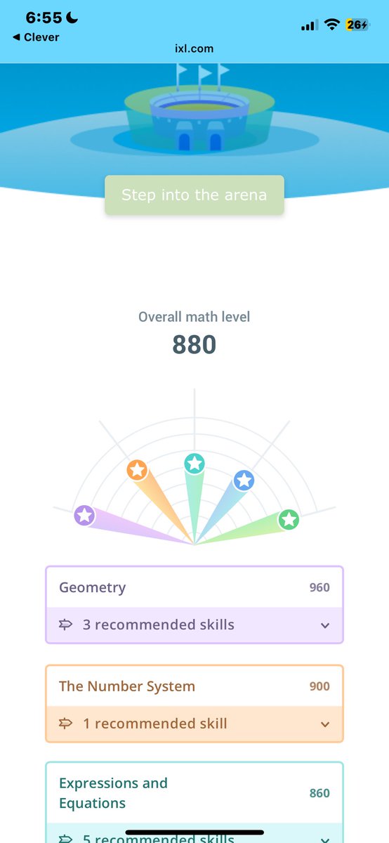 chatterdoodles's tweet photo. So I redid my IXL diagnostic and I got a score of 880 ! I’m entering 7th grade soon and understand about 80% of 8th grade material for math 🤗🤗 https://t.co/yPbN8QYel3