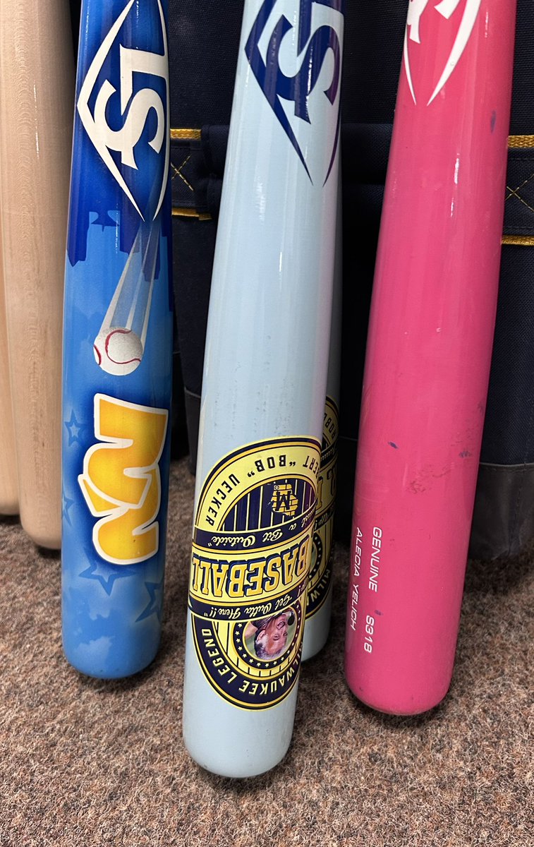 CyrtHogg's tweet photo. Christian Yelich just homered in his first at bat using the Bob Uecker bat. Unbelievable. https://t.co/znPEDe364N