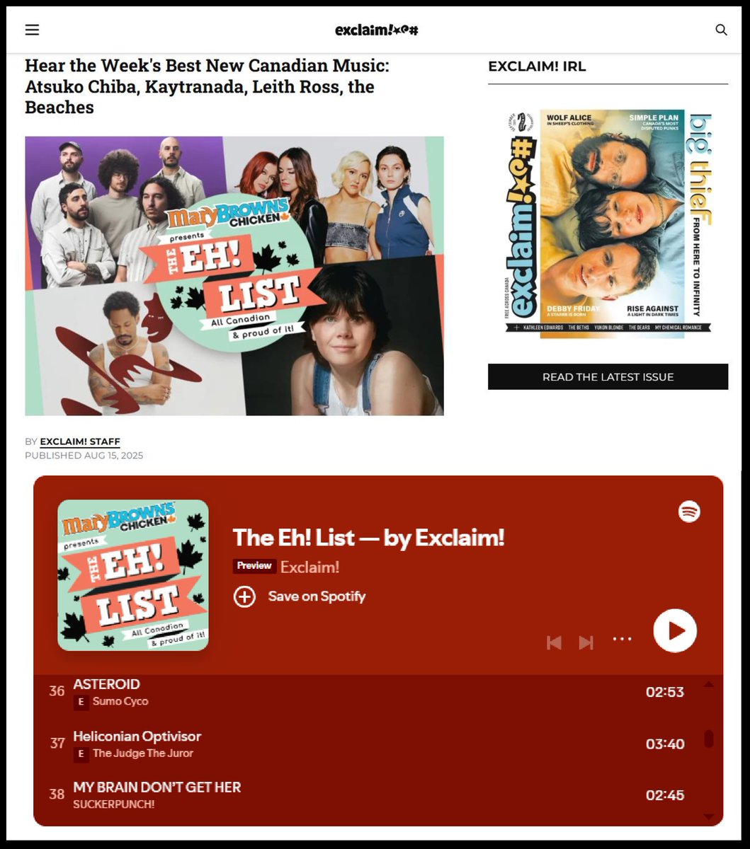 AsherMedia's tweet photo. New music for your weekend listening!
Hear the Week's Best New Canadian Music from @exclaimdotca #spotify #ehlist
w/ Edmonton's The Judge The Juror and more!
Article - https://t.co/NFtwL43gRB
Spotify - https://t.co/Be35Ax46RG
#exclaim #newmusic #canadianmusic #canadianmusician https://t.co/9oU5VHGMuv
