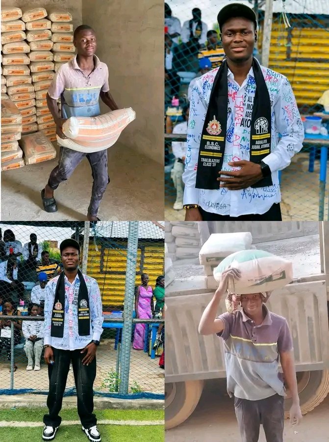 Nigeria 🇳🇬 Boy who carry cement to pay his school fees, Graduate with 1st Class ❤️♥️♥️♥️
( #BBNaijaS10 Ekiti Pikin Writz Egyptian King Phyna Alex Otti )