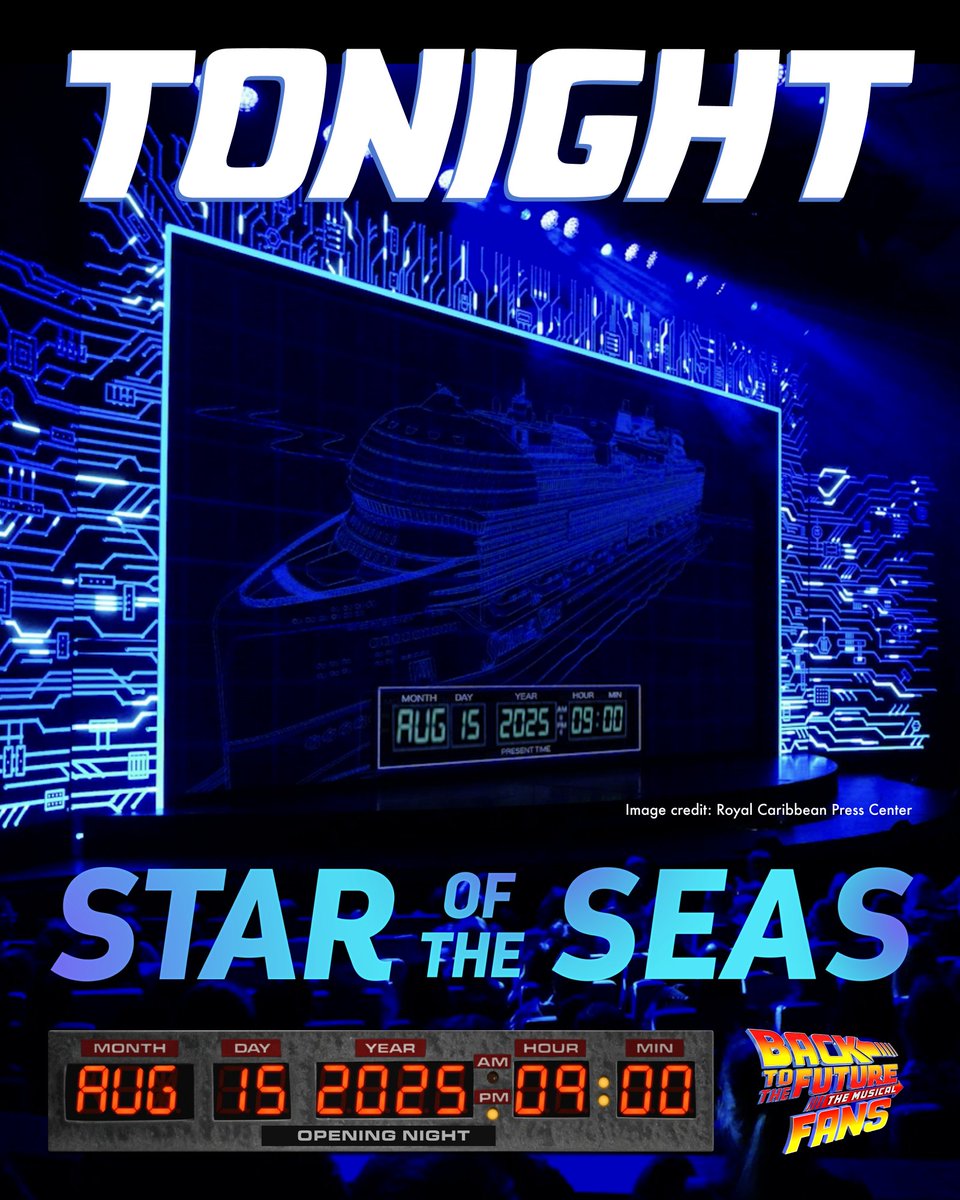 ROADS? WHERE THEY’RE GOING, THEY DON’T NEED ROADS! 🛳️🌟🌊

OPENING NIGHT for the <a href="/RoyalCaribbean/">Royal Caribbean</a> production of <a href="/BTTFmusical/">Back to the Future</a> at the Royal Theater on board the Star of the Seas is TONIGHT! 🤯

BREAK A LEG and HEAVY congratulations to the cast and crew of this epic production! 👏