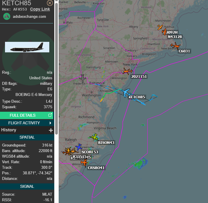 KrallePunkrock's tweet image. "KETCH85" E6B Mercury aka #Doomsday Plane active in DC #OSINT #TACAMO #USNAVY #MLAT